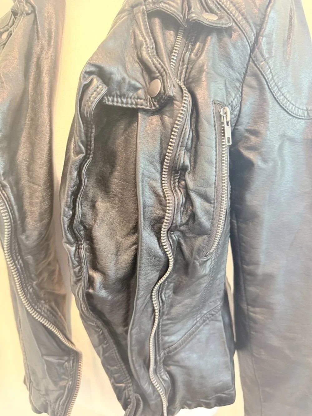 Free People Hooded Vegan Leather Moto Jacket - Black Sz 8
